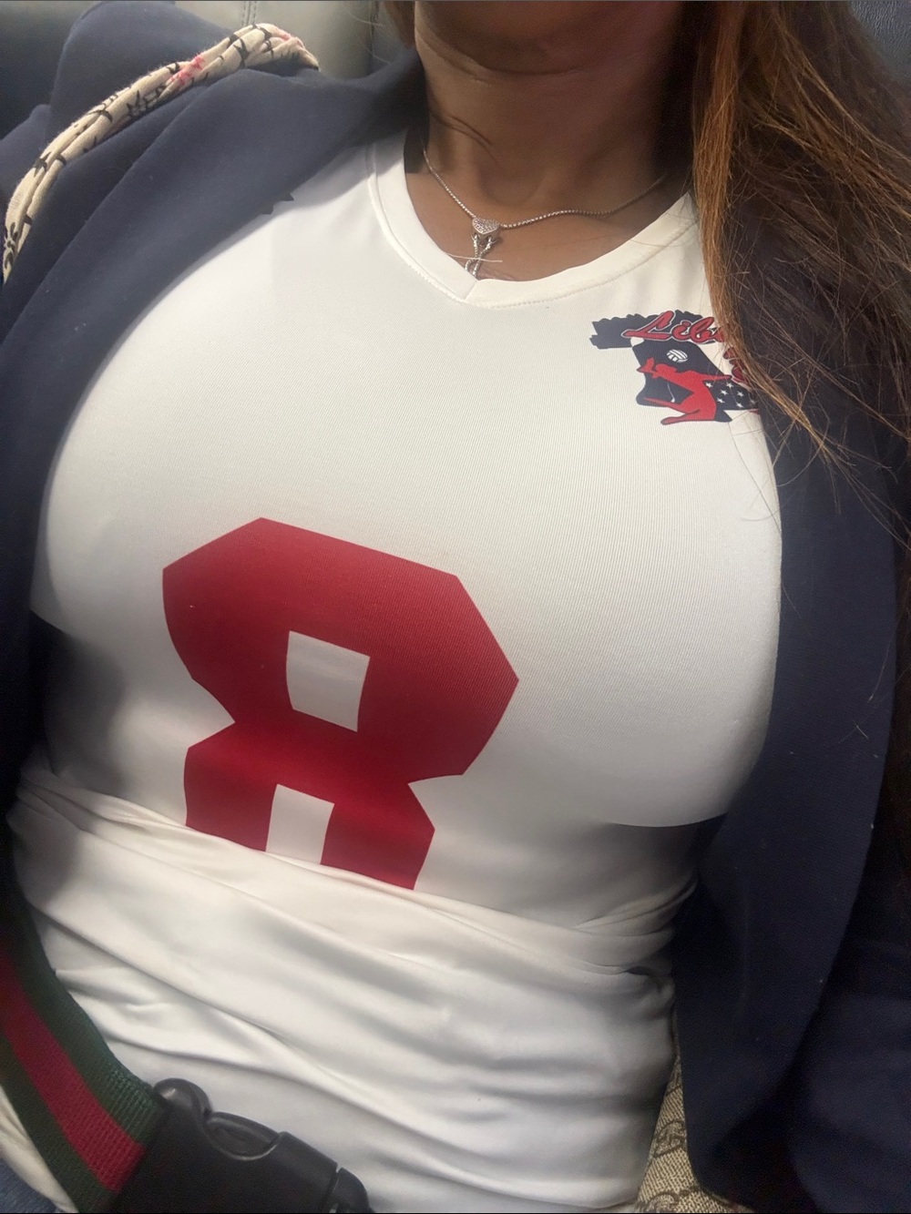 Under Armour White Long-Sleeve Volleyball Jersey with Red Number 8 USA